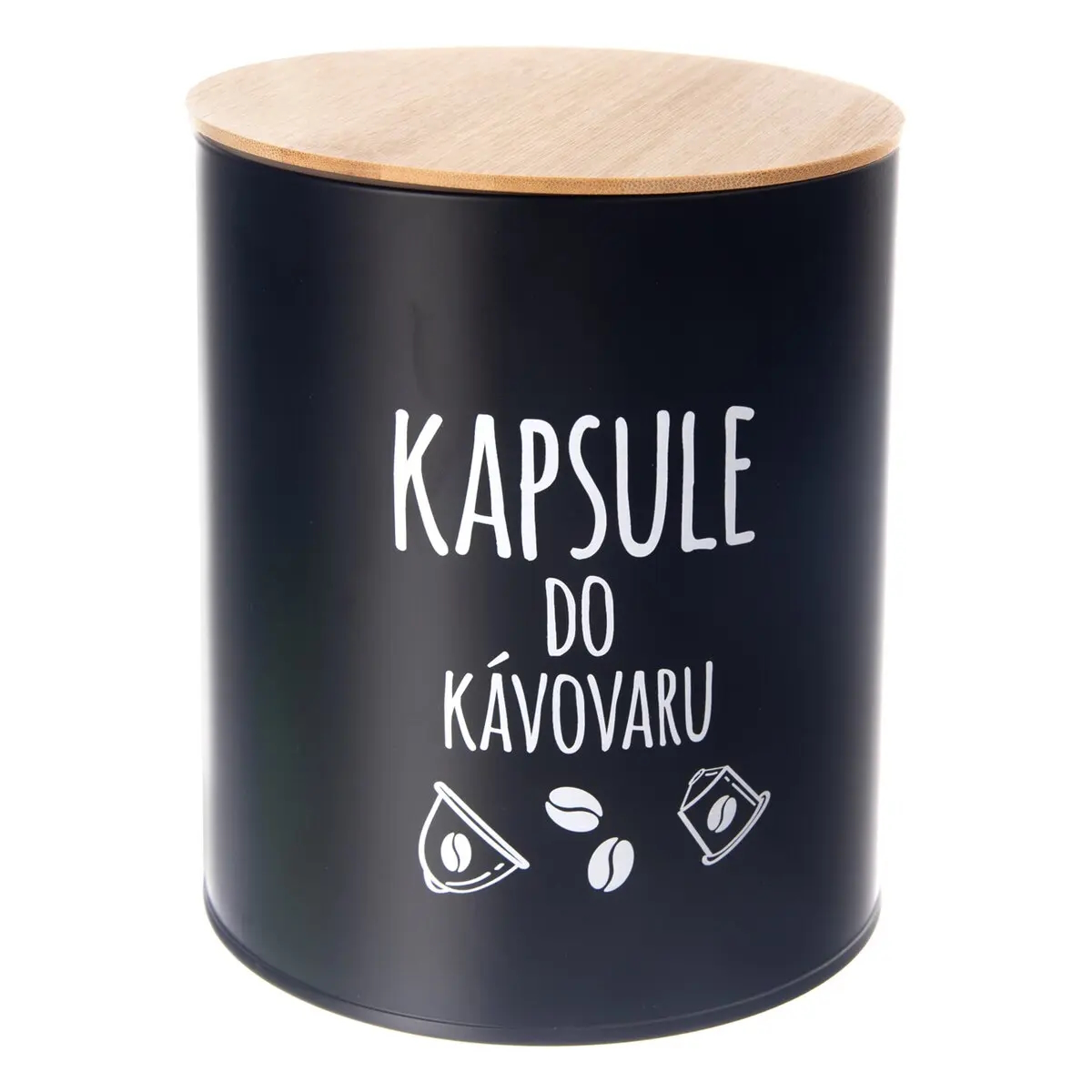 Orion Dóza na potraviny, plechová, černá, s bambusovým víkem, Kapsule SK