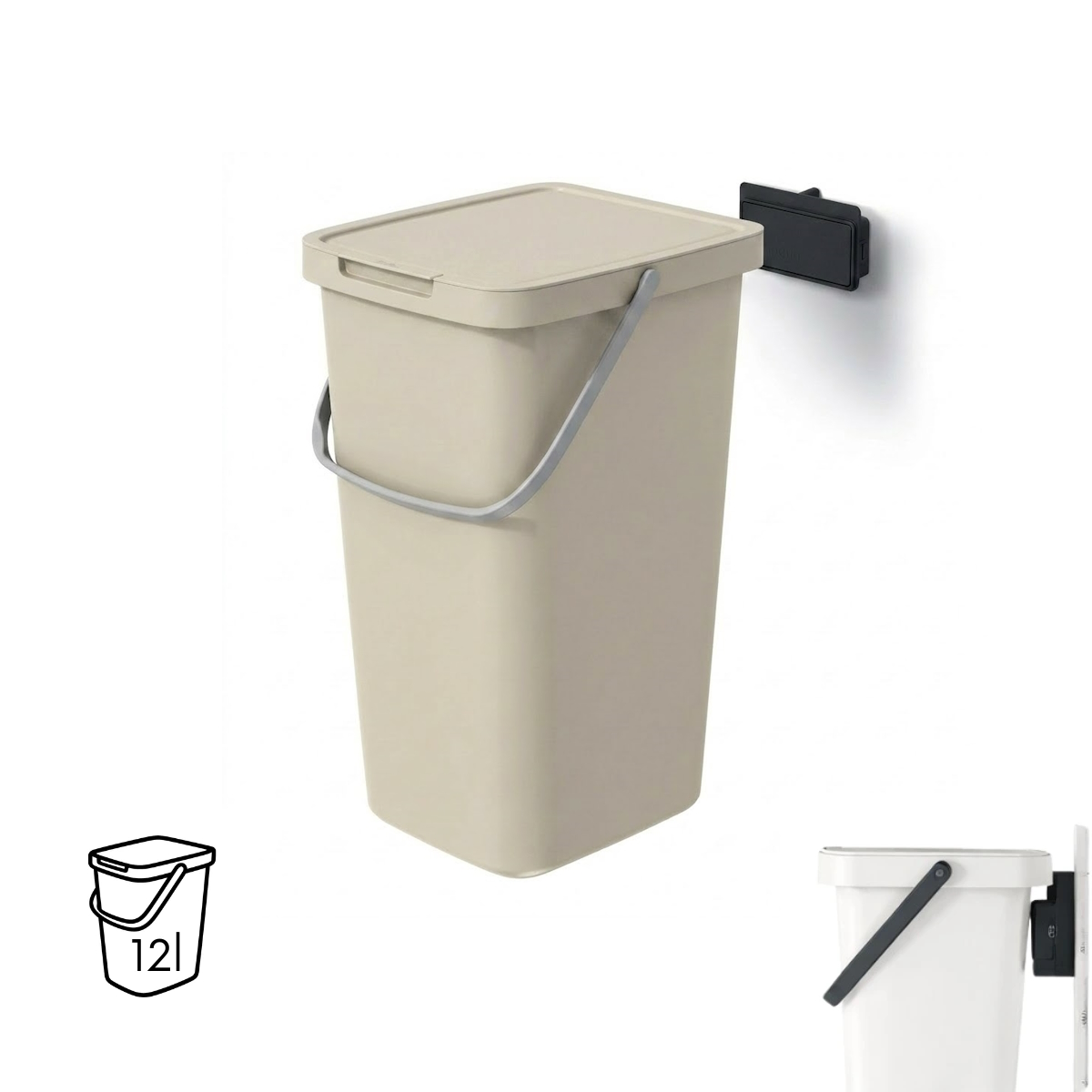 Levně Prosperplast Závěsný odpadkový koš s víkem SYSTEMA Q, 12 l, 26 x 20 x 37,5 cm béžová