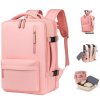 Cestovní batoh, příruční zavazadlo do letadla, vodotěsný s USB - růžový