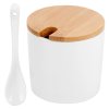 Kulatá keramická cukřenka s bambusovým víčkem a lžičkou, 250ML bílá_3