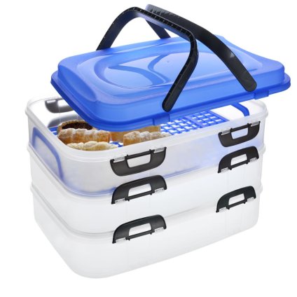 Úložný box na koláče a zákusky, PIKNIK, 3 poschodia, s úchytmi, mix farieb