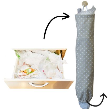 Vrecúško - organizér na plastové vrecká, režné s bodkou