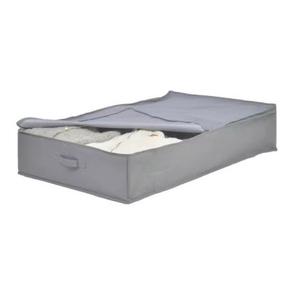 Textilný úložný box na oblečenie a obliečky, CASTEL 93x55x19, sivý