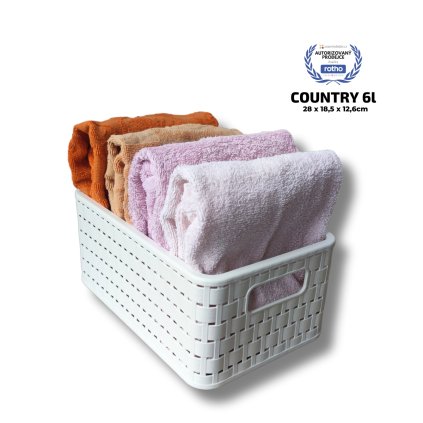 Plastový košík COUNTRY, rovný, biely (6 l – 28 x 19 x 13)