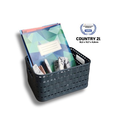 Plastový košík COUNTRY, rovný, antracit (2l - 18x14x10)