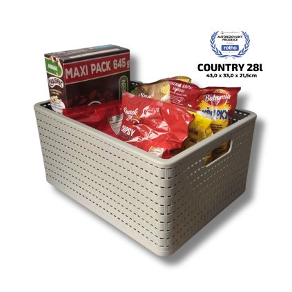 Plastový košík COUNTRY, rovný, béžový (28l - 43x33x22)