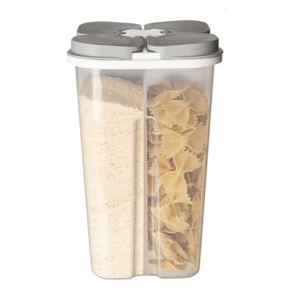 Dóza na potraviny, delená so 4 sekciami, s dávkovacím uzáverom - 2,45 l (4 x 0,6 l) FOLY Extra, sivá