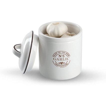 Keramická dóza na cesnak s vrchnákom, biela CERAMIC, 880 ml