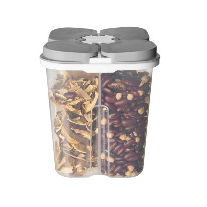Dóza na potraviny, delená so 4 sekciami, s dávkovacím uzáverom - 1,8 l (4 x 0,45 l) FOLY Extra, sivá