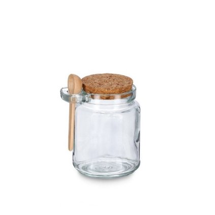 Sklenená dóza s korkovým uzáverom a lyžičkou, 240ml CUKŘENKA