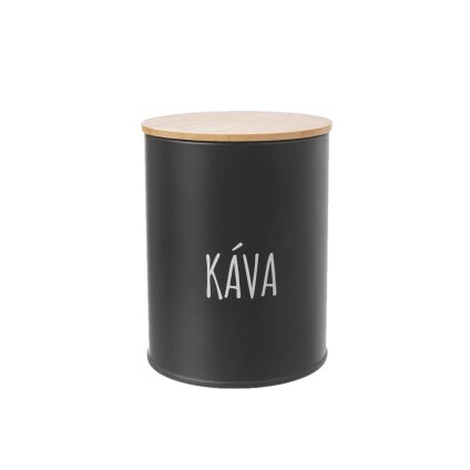 Dóza na kávu, plechová, čierna, s bambusovým vekom, 0,8 l, KÁVA
