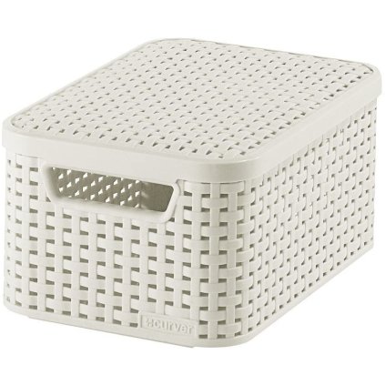 9345 1 s úložným boxom ratanový košík style2 Curver s vekom krémový 6l