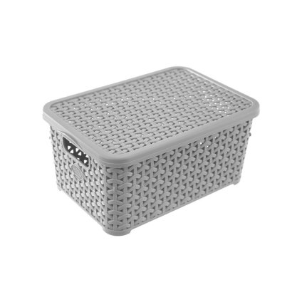 S - Úložný box, ratanový košík, HOBBY s vekom, sivý (6l)