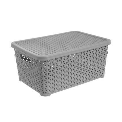 M - Úložný box, ratanový košík, HOBBY s vekom, sivý (10 l)