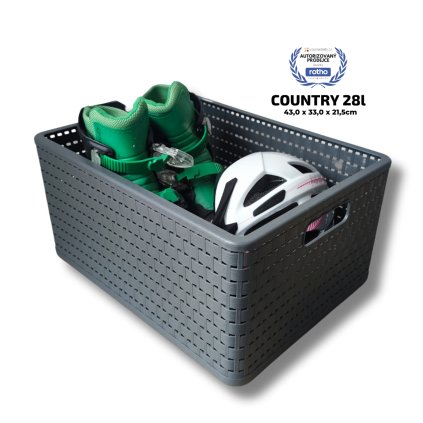 Plastový košík COUNTRY, rovný, antracit (28l - 43x33x22)