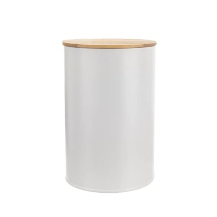 Dóza na potraviny, plechová, biela, s bambusovým vrchnákom - 1,3l