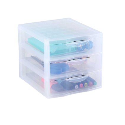 13651 1 ulozny box se 3 zasuvkami transparentni orgamix a6t