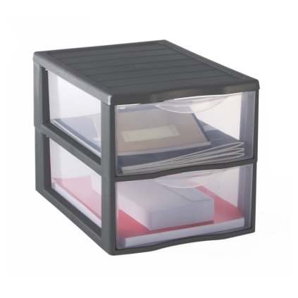 Sada 2 veží na ukladanie plastových priečinkov A4 Orgamix 2 priehľadné zásuvky sivé (5)