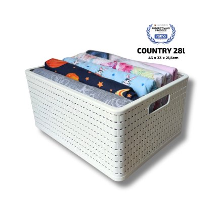 Plastový košík COUNTRY, rovný, biely (28 l - 43 x 33 x 22)