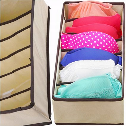 Organizér na spodnú bielizeň, KIPIT, 6 priehradiek, béžový, 34 x 16 x 10 cm