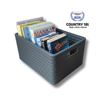 Plastový košík COUNTRY, rovný, antracit (18l - 37x28x19)