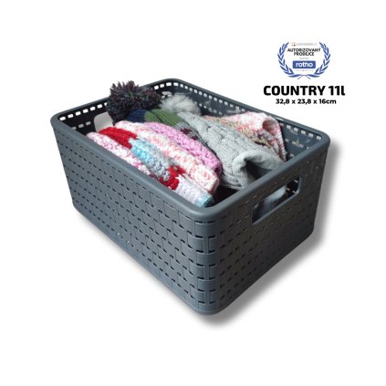 Plastový košík COUNTRY, rovný, antracit (11l - 33x24x16)