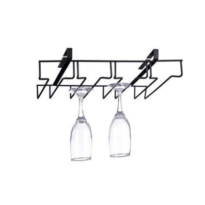 Držiak na poháre na víno, 9 pohárov, závesný pod policu, čierny kov