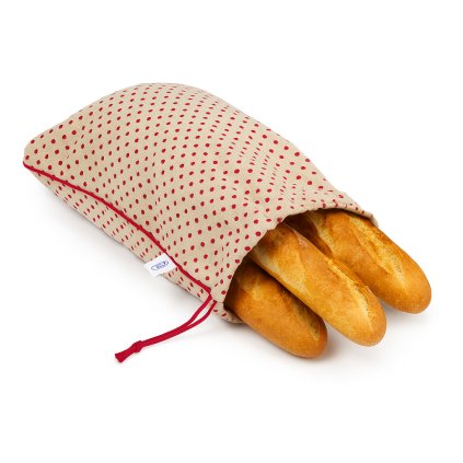 Funkčné vrecko Wrapáček, obal veľ. XL na chlieb aj pečivo, režný s ČERVENÝM bodkou
