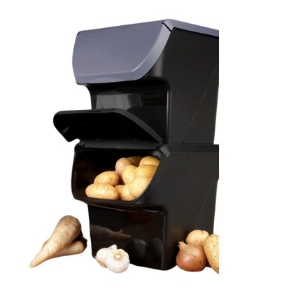 15643 1 sada 2ks uloznych boxu vegbox na brambory a zeleninu s vetranim vegbox cerny sedy 14l