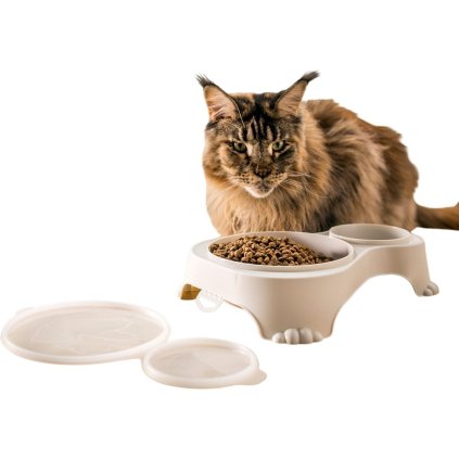 15988 18 miska na krmivo a vodu pro psy a kocky dvojita s vikem sally kremova