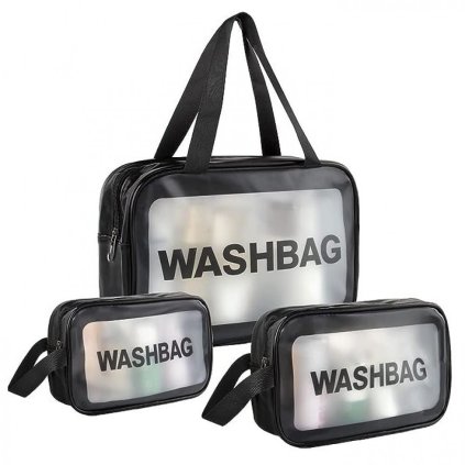 Súprava 3 kozmetických cestovných tašiek, čierna, WASHBAG
