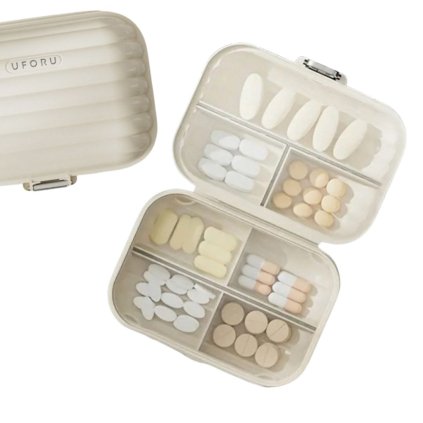 Cestovný organizér na lieky, 7 priehradiek PILLS - smotanová