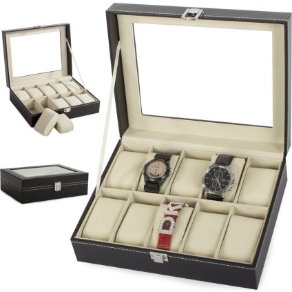 Organizér na hodinky, box, puzdro na 10ks hodiniek, čierny