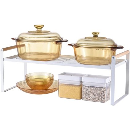 Prídavná polica s drevenými úchytkami, odkvapkávač, biely kov MAISON XL - 52x21x20