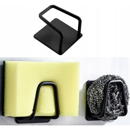 ORGANIZÉR NA KUCHYNSKÚ ŠPONGU DO DREZU NA STENU DRŽIAK NA UMÝVAČKU HÁČIK ČIERNY Materiál nehrdzavejúca oceľ