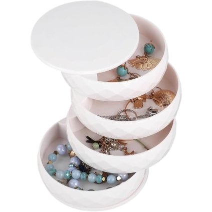 13957 1 4 patrovy kulaty organizer na sperky sperkovnice bila