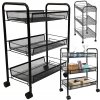Mobilný kovový regál s kolieskami, 3 police, čierny kov SHELF
