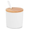 Okrúhla keramická dóza na cukor s bambusovým vekom a lyžičkou, 250ML biela_1