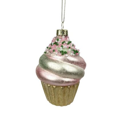 OZDOBA VÁNOČNÍ CUPCAKE 6,5X10,6CM SKLO