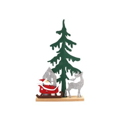 SANTA CLAUS NA SANÍCH S PLSTĚNÝM STROMEM 31.5CM