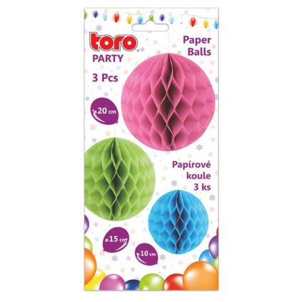 KOULE PAPÍROVÉ 3KS, PRŮMĚR 10, 15 A 20CM, ASSORT
