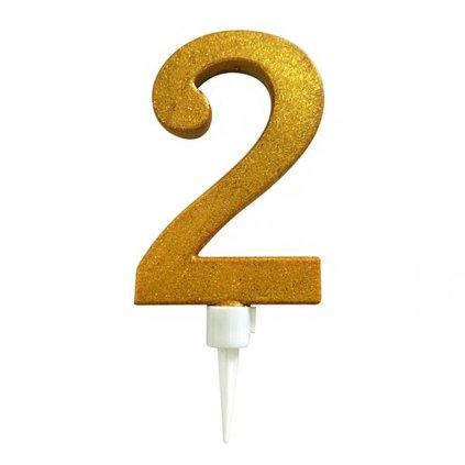 SVÍČKA ČÍSLICE "2" ZAPICHOVACÍ VELKÁ, 16CM, ZLATÁ