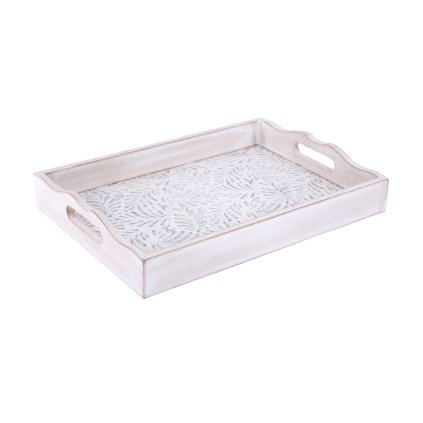PODNOS OBDELNÍK 34X25X4,5CM DŘEVO LISTOVÝ VZOR