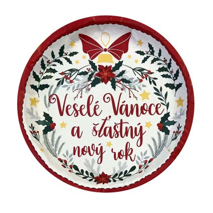 PODNOS KULATÝ VESELÉ VÁNOCE  26x2,5CM PLECH