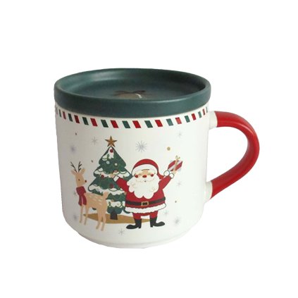 HRNEK S VÁNOČNÍ MOTIV SANTA S VÍČEM KERAMIKA 405ML