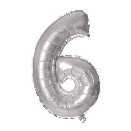 BALÓNEK ČÍSLICE 6, 30CM, MATNĚ STŘÍBRNÁ