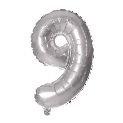 BALÓNEK ČÍSLICE 9, 30CM, MATNĚ STŘÍBRNÁ