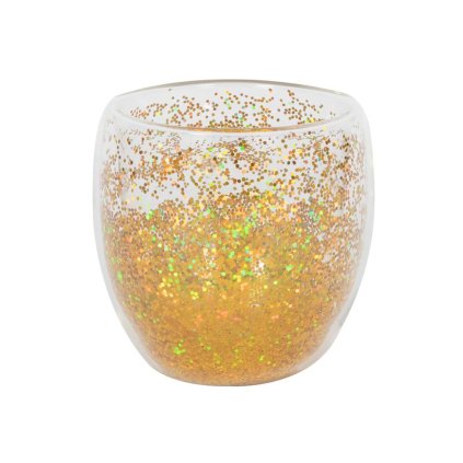 SKLENICE S DVOJÍM SKLEM S KONFETY 250 ML, ZLATÁ