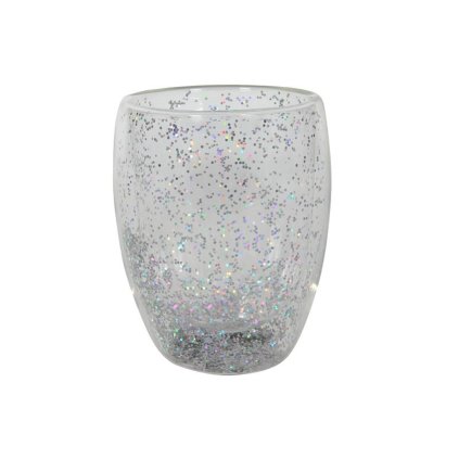 SKLENICE S DVOJÍM SKLEM S KONFETY 350 ML, STŘÍBRNÁ