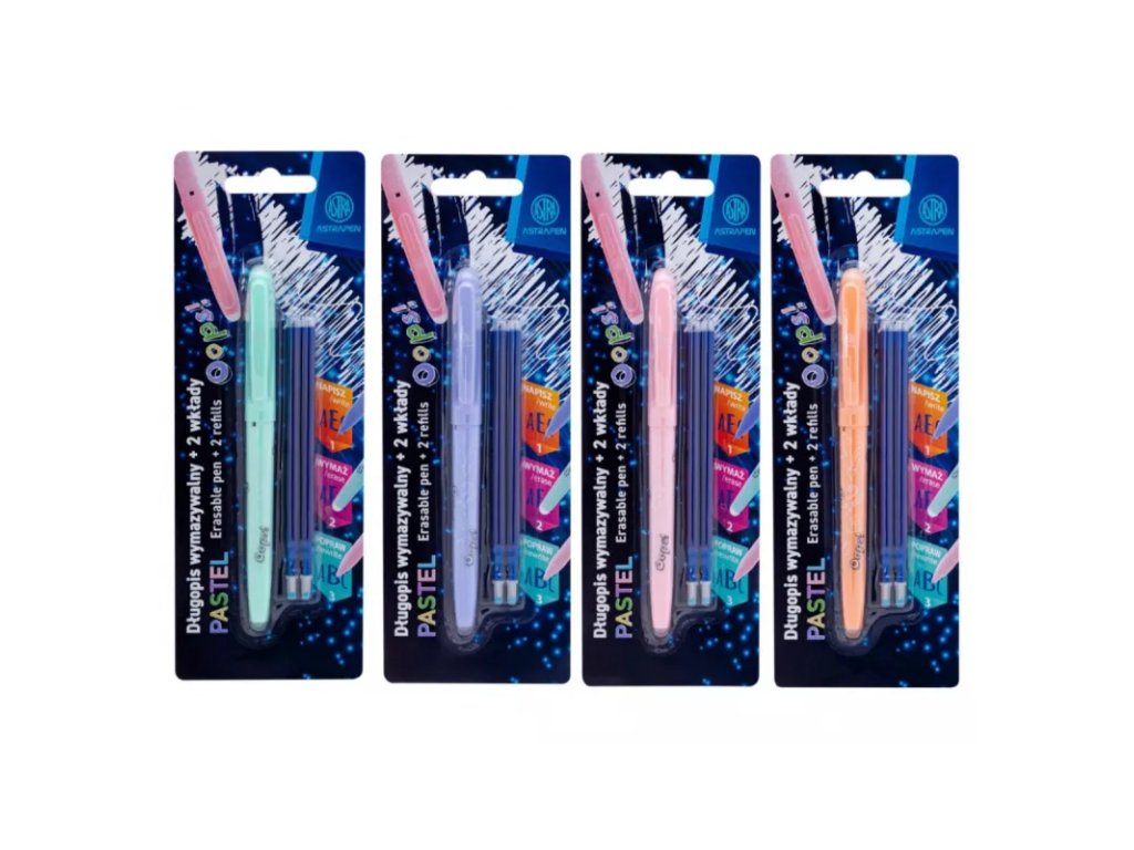 gumovatelne pero oops pastel 06mm modre dve gumy 2ks naplni blister mix 201022006